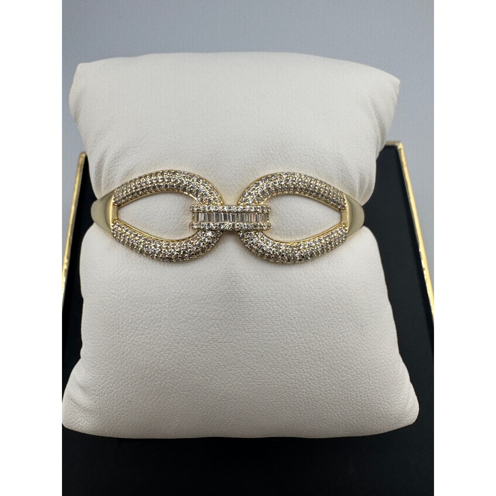 Gold Tone with Pave Crystal Baguette Hinge Bangle Bracelet
